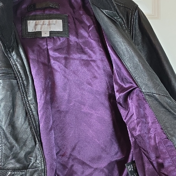 Marc New York Women's Dark Leather Jacket with Purple Lining - Picture 4 of 6